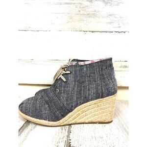 Toms Women’s 8 Chambray Denim Desert Wedge Lace Up Espadrille Ankle Boots